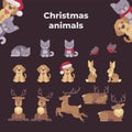 Christmas animals collection. Cute animals flat illustration