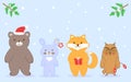 Christmas animals set bear, fox, owl, hare, bunny Royalty Free Stock Photo