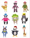 Christmas Animals set cute fox, bear, cat, panda, hedgehog, raccoon, rabbit, penguin, giraffe. Hand drawn collection