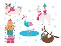 Christmas animals unicorn flamingo cat sloth collection