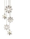 Christmas arrangement with hanging decorative silver stars and glitter snowflakes