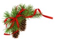 Christmas arrangement with pine twigs, berries and red silk ribbon bow Royalty Free Stock Photo