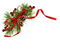 Christmas arrangement with pine twigs, cones, berries and red silk ribbon bow Royalty Free Stock Photo