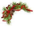 Christmas arrangement with pine twigs, cones, berries and red silk ribbon bow Royalty Free Stock Photo