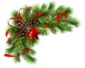 Christmas arrangement with pine twigs, cones and red silk ribbon Royalty Free Stock Photo