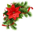 Christmas arrangement with pine twigs, poinsettia flower and red Royalty Free Stock Photo