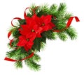 Christmas arrangement with pine twigs, poinsettia flowers and re Royalty Free Stock Photo