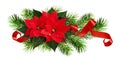 Christmas arrangement with poinsettia flower, pine twigs and red Royalty Free Stock Photo