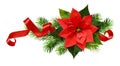 Christmas arrangement with poinsettia flower, pine twigs and red Royalty Free Stock Photo