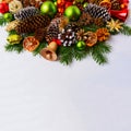 Christmas arrangement with fir branches and green balls, copy sp Royalty Free Stock Photo