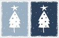 Christmas Vector Card. White Abstract Christmas Tree Isolated on a Light Blue and Dark Blue Background.