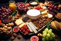 Christmas assortment of cheese, fruits, nuts appetizers Christmas table decor snack arrangements