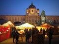Christmas atmosphere at Christkindlmarkt, Vienna`s largest and best-known Christmas market. They take place annually on the Rathau