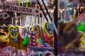 Christmas atmosphere of the city at night. Christmas sweets. Gingerbread-bears. Gingerbread-heart. Caramel rolls.. Christmas Fair