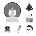 Christmas attributes and accessories monochrome icons in set collection for design. Merry Christmas vector symbol stock Royalty Free Stock Photo