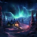 Christmas aurora borealis northern lights, festive colors, snowy landscape, holiday magic in the sky