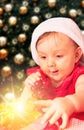 Christmas baby girl and present Royalty Free Stock Photo