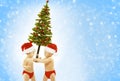 Christmas Baby Kids Present Xmas Tree, Children Santa Hat Royalty Free Stock Photo