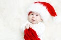 Christmas Baby Portrait, Little Kid Boy in Red Hat Royalty Free Stock Photo