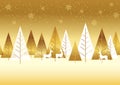 Seamless Vector Gold Winter Forest Background With Reindeers And Text Space. Horizontally Repeatable.