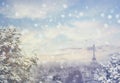 Christmas background: Aerial view of Paris cityscape with Eiffel tower at winter sunset in France Royalty Free Stock Photo