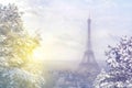 Christmas background : Aerial view of Paris cityscape with Eiffel tower at winter sunset in Paris Royalty Free Stock Photo