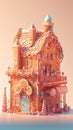 Christmas amazing fairy gingerbread house with chocolate, sweets, lollipops and candy canes. Greeting card. AI generative Royalty Free Stock Photo