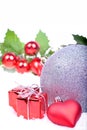 Christmas background with balls, holly leaves Royalty Free Stock Photo