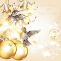 Christmas background with baubles and birds Royalty Free Stock Photo