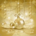 Christmas background with baubles in gold