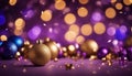 christmas background with baubles A joyful Christmas with blue and gold lights. The lights are bright and cheerful