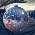 Christmas Background with a Beautiful, Ornate Bauble on Snow Covered Background Royalty Free Stock Photo