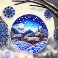 Christmas Background with a Beautiful, Ornate Bauble on Snow Covered Background and Intricate Snowflakes Royalty Free Stock Photo