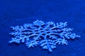 Christmas background. Big silver snowflake on a blue background. Copy space. Minimalistic design. Royalty Free Stock Photo