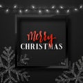 Christmas background black color with realistic garlands and beautiful snowflakes in the frame. Royalty Free Stock Photo