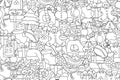 Christmas background. Black and white outlined coloring page. For a greeting card, flyer, or brochure. Royalty Free Stock Photo