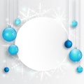 Christmas background with Blue christmas balls and snow for xmas design. New Year background