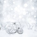 christmas background with bokeh lights and snowflakes