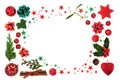Christmas Background Border Decoration with Baubles and Flora Royalty Free Stock Photo