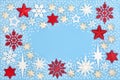 Christmas Snowflake Background Border on Blue