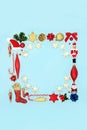 Christmas Background Border with Stars and Baubles Royalty Free Stock Photo