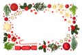 Christmas Background Border with Stars Flora and Baubles Royalty Free Stock Photo