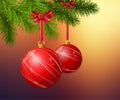 Christmas background with branch and Christmas balls Royalty Free Stock Photo