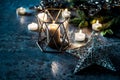 Christmas background candles balls stars lights decoration Royalty Free Stock Photo