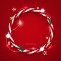 Christmas background with Candy canes garland, elements festive decorative on red background. Vector