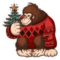 Christmas background card with monkey. Merry Christmas and happy New Year Royalty Free Stock Photo