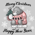 Christmas background card with monkey. Merry Christmas and happy New Year Royalty Free Stock Photo