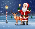 Christmas background with Cartoon Santa Claus ringing bell