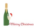 Christmas background. Champagne bottle and glass, christmas greeting on white background Royalty Free Stock Photo