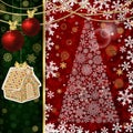 Christmas background with Christmas balls, decor elements and snowflakes